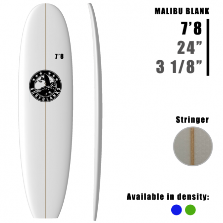 7'8" Malibu SURFBLANKS - Standard 40Kg/m3
