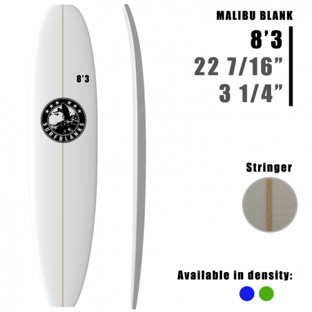 8'3" Malibu SURFBLANKS - Standard 40Kg/m3