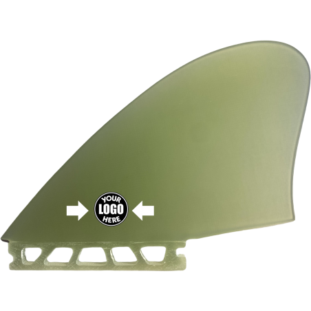 Twin large fins with custom logo