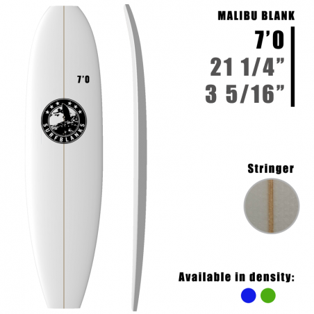 7'0" Malibu SURFBLANKS - Light (34 Kg/m3)