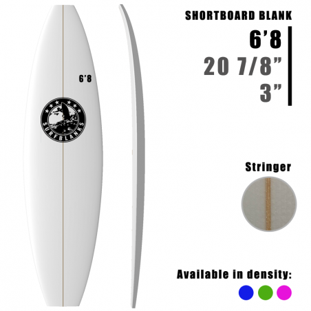 6'8" Shortboard SURFBLANKS - Ultra Light (29 Kg/m3)