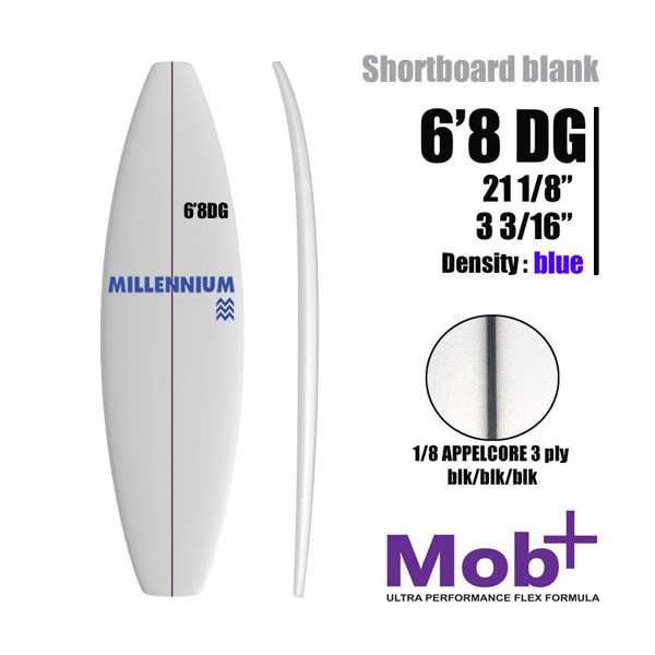 6'8 DG Shortboard MILLENNIUM 1/8 Appelcore black