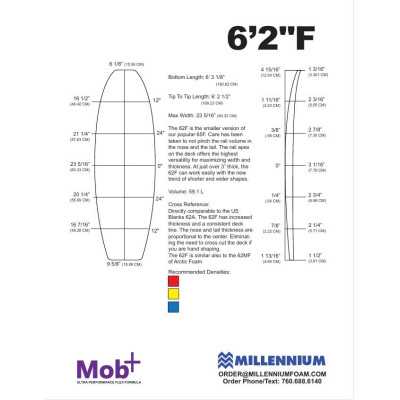 FOAM BLANK 6'2 F FIsh MILLENNIUM 3/16 darkwood