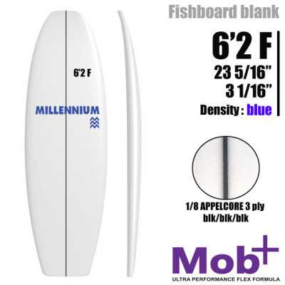 FOAM BLANK 6'2 F FIsh MILLENNIUM 1/8 Appelcore blk/blk/blk