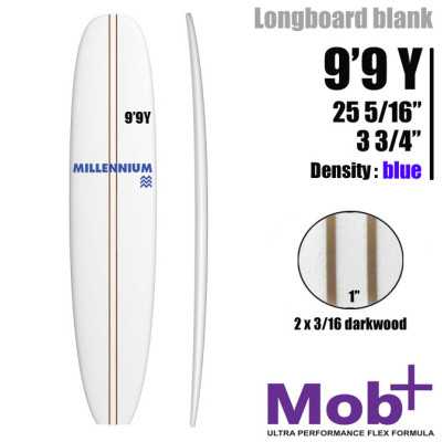 ESPUMA BLANK 9'9 Y Longboard MILLENNIUM dupla stringers 2 x 3/16 darkwood @ 1"