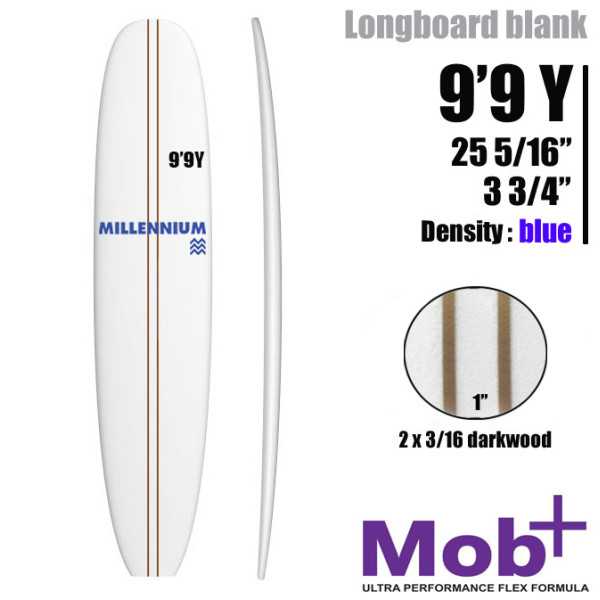 9'9 Y Longboard MILLENNIUM dupla stringers 2 x 3/16 darkwood @ 1"