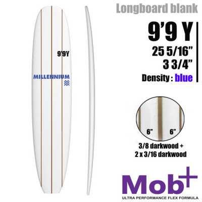 FOAM BLANK 9'9 Y Longboard MILLENNIUM Tres costillas 1x 3/8 darkwood + 2x 3/16 darkwood @ 6"