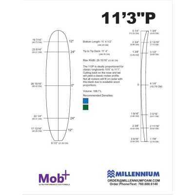 ESPUMA BLANK 11'3 P Longboard MILLENNIUM 3/8 bass