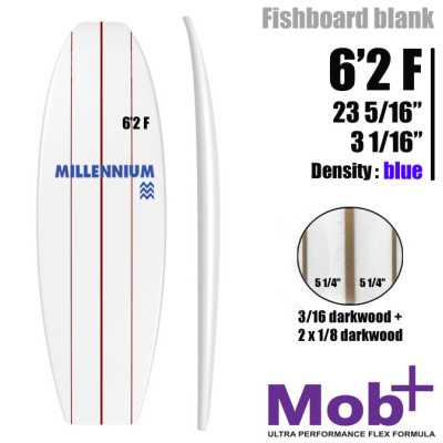 6'2 F Fish MILLENNIUM Triple lattes 1 x 3/16 darkwood + 2x 1/8 darkwood @ 5 1/4"