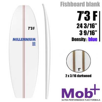 FOAM BLANK 7'3 F Fish MILLENNIUM double lattes 2x 1/8 darkwood @ 1"