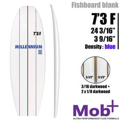 FOAM BLANK 7'3 F Fish MILLENNIUM triple lattes 1x 3/16 darkwood + 2x 1/8 darkwood @ 5 1/2"