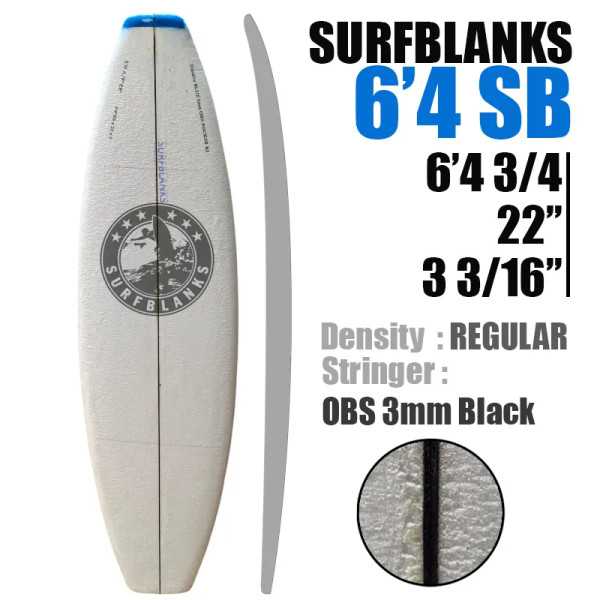 6'4" Shortboard SURFBLANKS - densité Bleu Standard 40Kg/m3