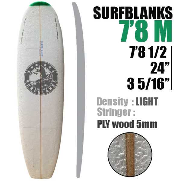 7'8" Malibu SURFBLANKS - Light (34 Kg/m3)