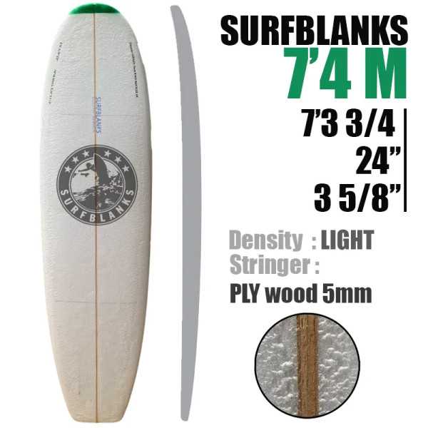 Prancha de surf Malibu SURFBLANKS de 7'4" - Leve, 34 kg/m³